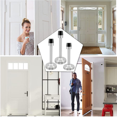 Door Stopper, Long Door Stops, 304 Stainless Steel Sound Dampening Door Stop Bumper Wall Protector, Brushed Door Stop Door Holder for Home Office Garage 5 inch 1 Pack Silver