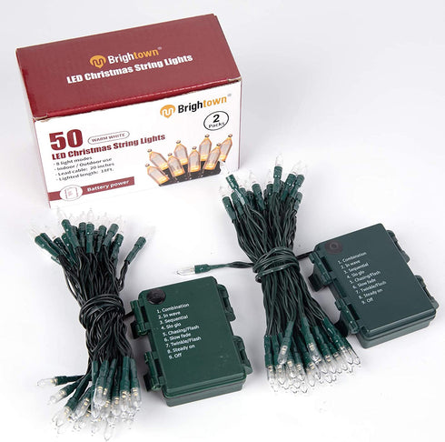 Battery Operated Christmas Lights 2 Pack 17.7 Feet 50 LED Clear Mini String Lights with 8 Modes Waterproof Tree Lights for Xmas Outdoor Indoor Holiday Party Garden Decor, Warm White