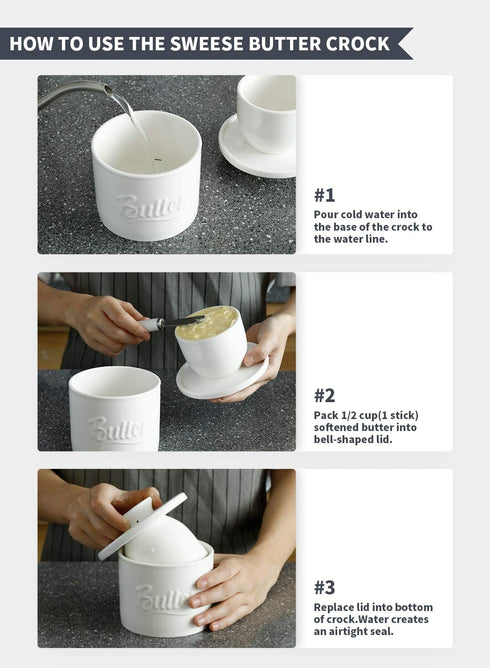 Sweese 322.102 Porcelain Butter Crock Keeper - French Butter Dish with Lid - Butter Relief, Turquoise