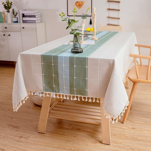 XSlive Embroidery Tablecloth with Tassel,Dust-Proof Cotton Linen Table Cover for Kitchen,Washable Decorative Farmhouse Square Table Cloth Wedding,Dining Room,Holiday Table Top 55x55 Blue