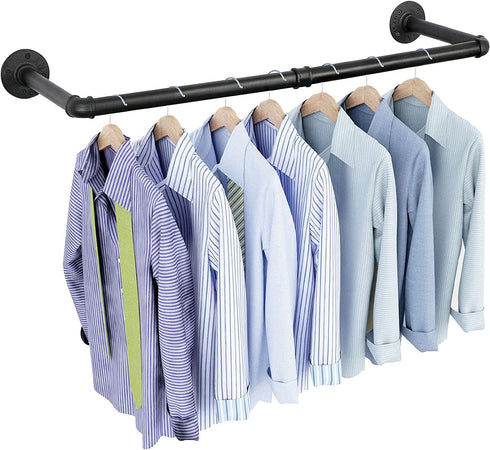 OROPY Industrial Pipe Clothes Rack 38.4", Heavy Duty Detachable Wall Mounted Black Iron Garment Bar, Multi-purpose Hanging Rod for Closet Storage, Black (Two Base)