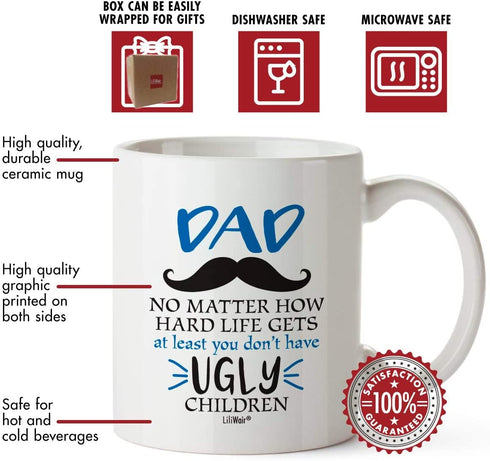 Father Day Gifts for Dad From Daughter Son, Father's Day Coffee Mug, Dad Gifts, Best Cool Happy Funny First Birthday Mugs For Father, Daddy Stepdad Stepfather Step Dad's Presents Cup From Kids