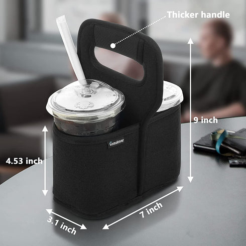 Homakover Cup Drink Carrier with Handle, Reusable Coffee Cup Holder for Hot or Cold Drinks, On-The-go Water Bottle Cup Caddy with Adjustable Dividers for Food Delivery Service, Black