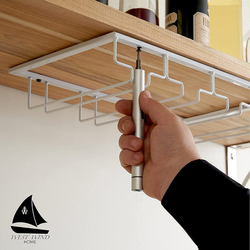 Wine Glass Rack Under Cabinet - 4 Row Iron Stemware Rack With A Steel Wine Stopper - Our Wine Glass Hanger Holds Wine, Brandy, Margarita, Martini Glasses & More - 1 Rack, White