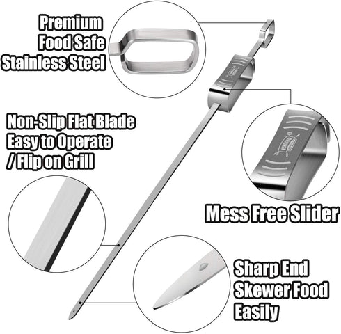 Metal Skewers for Grilling - 10PCS 17" Kabob Skewers for Grilling, Reusable Shish Kabob Skewers, Flat Blade BBQ Skewers with Slider, Stainless Steel Kebab Skewers, Heavy Duty Grilling Accessories