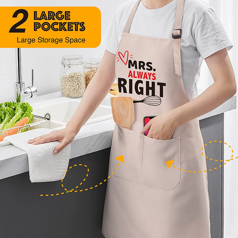 Sweet Couples Aprons,Bridal Shower Gift for His and Hers,Wedding Gifts for Couples,Mr. Right and Mrs. Always Right Aprons,Gifts for Christmas Valentine's Day Engagement Anniversary - 1 Black,1 Beige