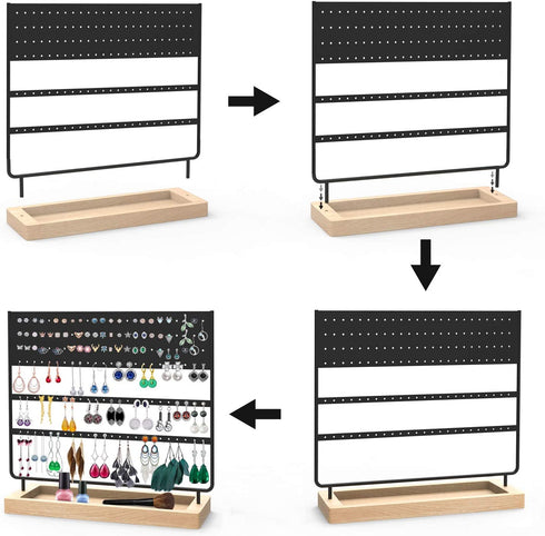 Earrings Organizer Jewelry Display Stand, 144 Holes Earring Holder Rack with Wooden Tray for Earrings Necklaces Bracelets and Rings Large Storage Earring Jewelry Display Tree as Women Girls Gift