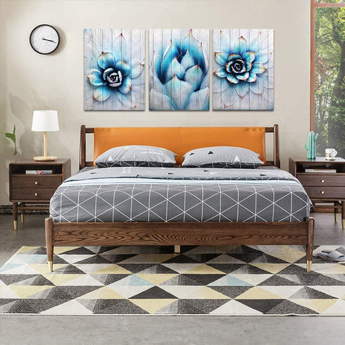 Canvas Wall Art for living room family bedroom Wall Decor modern wall decorations for kitchen Canvas art cactus blue flowers wall pictures Artwork 12" x 16" 3 Piece bathroom Home Decoration painting