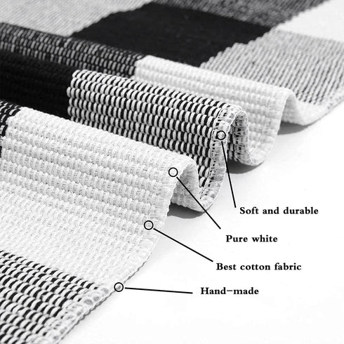 SEEKSEE 100% Cotton Buffalo Plaid Rug 27.5 x 43 Inches Black and White Rug Buffalo Plaid Doormat Washable Hand-Woven Indoor or Outdoor Rugs for Layered Front Door Mats, Porch, Farmhouse, Entryway