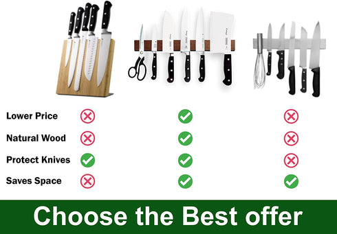 SimpleUsefulThings 16 inch Wood Professional Magnetic Knife Strip - Rack Bar - Magnetic Knife Holder for Wall
