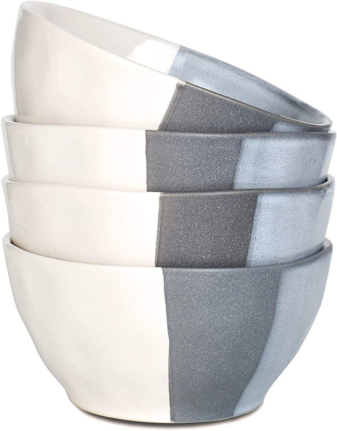 Bosmarlin Ceramic Soup Bowl Set of 4, 28 Oz, Cereal Bowl for Oatmeal, Dishwasher and Microwave Safe, Geometric Pattern (Grey, 6 inches)