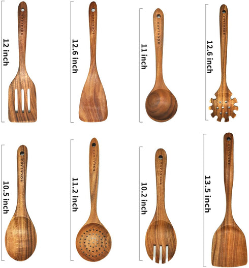 Wooden Spoons for Cooking, Teak Wooden Kitchen Utensils Set Wooden Cooking Utensils 8Pcs Wooden Spatulas Wooden Utensils for Cooking