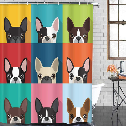 TOMPOP Shower Curtain Brown Fun Terrier Pattern Full Color Flat Human Waterproof Polyester Fabric 72 x 72 inches Set with Hooks