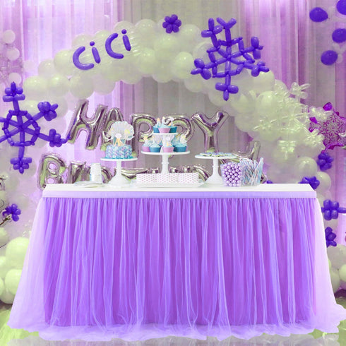 Suppromo 6ft Purple Table Skirt Tulle Table Cloth Tutu Table Skirt for Rectangle Tables or Round Tables for Baby Shower Girls Mermaid Birthday Party Wedding Decorations(L6(ft) H 30in, Purple)