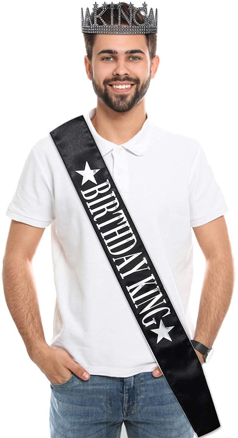 Birthday King sash and King's Crown, Birthday Gifts for Men's Birthday Party Decoration ?Black?
