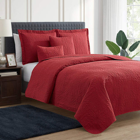 Clara Clark Quilts, All Season Bedspread Coverlet Quilt Set - Pinsonic Weave Lightweight Quilted Comforter Bedding Set, Quilts Twin Size, Grid - Burgundy
