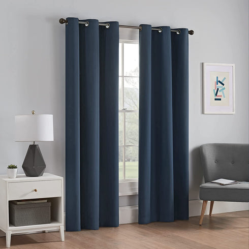 ECLIPSE Microfiber Total Privacy Blackout Thermal Grommet Window Curtain for Bedroom (1 Panel), 42" x 63", Navy