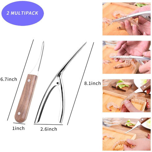 Shrimp Deveiner Tool and Peeler Seafood Tools Shrimp Cleaner Knife Premium Stainless Steel Prawn Peeling Machine Tweezers Peel Cleaning Device for Kitchen (2 Multipack)