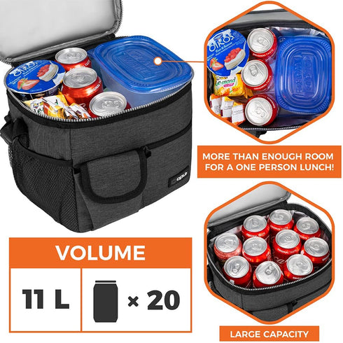 OPUX Large Insulated Lunch Box for Men Women, Leakproof Thermal Lunch Bag Cooler Work Office School, Soft Reusable Lunch Tote with Shoulder Strap, Adult Lunch Pail Kit, 18 Cans, Dark Gray