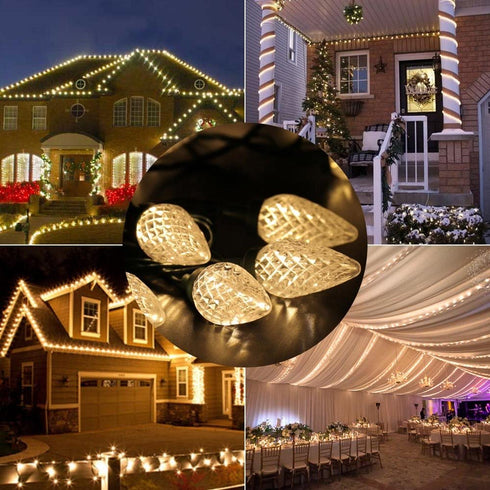 Brizled C9 Christmas Lights, 16ft 25 LED Faceted C9 Warm White Christmas Lights, Connectable Indoor Outdoor Xmas String Lights, 120V UL Certified for Tree, Yard, Garden, Porch, Party & Holiday Decor