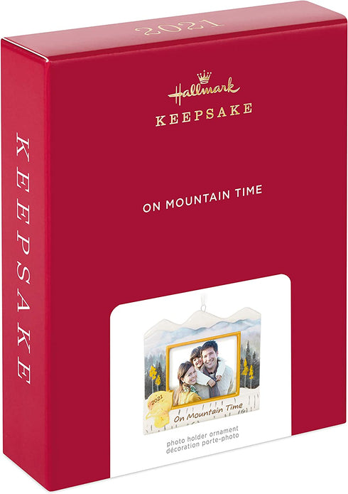 Hallmark Keepsake Christmas Ornament 2021 Year-Dated, On Mountain Time Photo Frame, Porcelain