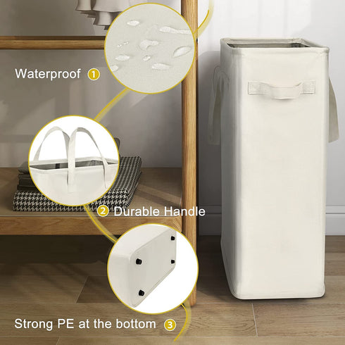 Chrislley 45L Slim Laundry Hamper Thin Laundry Basket with Handle Foldable Dirty Clothes Basket Durable Laundry Storage Organizer Bathroom Corner Narrow (22 inches , beige)