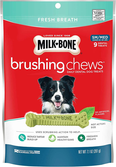 Milk-Bone Brushing Chews Daily Dental Dog Treats, Small/Medium Treats, 7.1 Ounce Pouch
