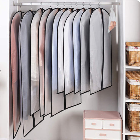 homeminda Suit Garment Bags 8packs 40in Clear Hanging Lightweight Breathable Dust Cover with Balls and Study Full Zipper for Storage Clothes and Travel
