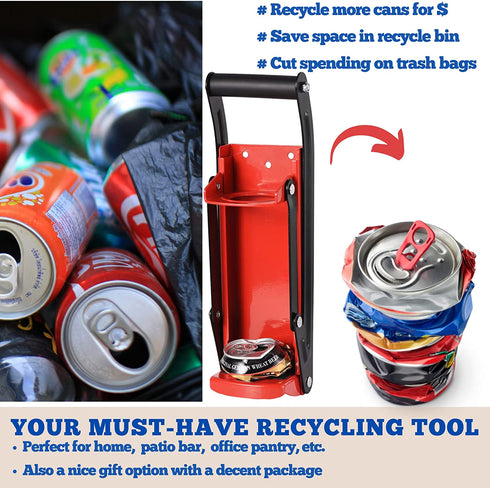 MinliGUY Aluminum Can Crusher, Heavy Duty Can Crusher Wall Mounted, for up to 16oz/500ML Drinks Cans, Can Smasher For Recycling with Bottle Cap Opener-Red