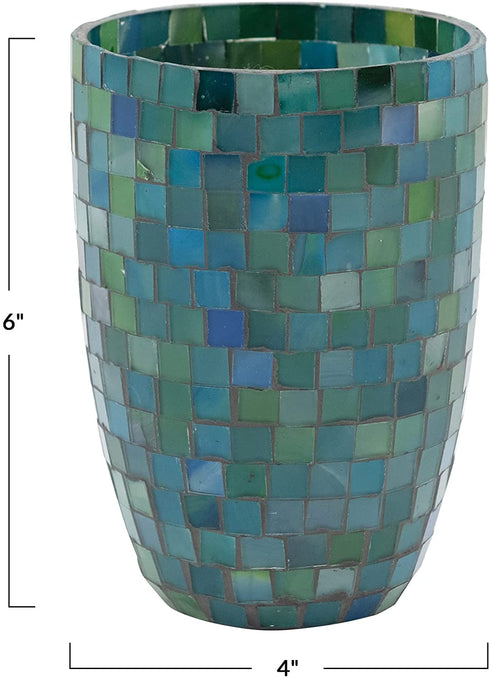 Creative Co-Op Mosaic Glass Votive Candle Holder, Blue & Green