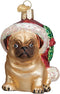 Old World Christmas Ornaments: Holly Hat Pug Glass Blown Ornaments for Christmas Tree (12430)