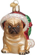 Old World Christmas Ornaments: Holly Hat Pug Glass Blown Ornaments for Christmas Tree (12430)