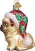 Old World Christmas Ornaments: Holly Hat Pug Glass Blown Ornaments for Christmas Tree (12430)