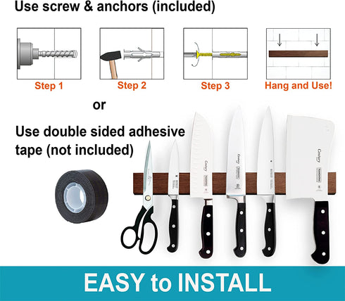 SimpleUsefulThings 16 inch Wood Professional Magnetic Knife Strip - Rack Bar - Magnetic Knife Holder for Wall