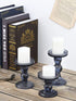 Lewondr Glass Candle Holders, 3 Pieces Crystal Clear Candlesticks with Elegant Design for Pillar Taper Candle and Tea Light, Home Table Living Room Wedding Party Decorations Home D©cor - Smoky Blue