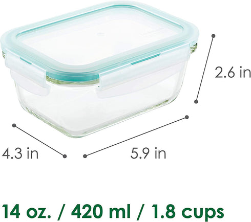 LocknLock Purely Better Glass Food Storage Container with Lid, Rectangle-14 oz, Clear