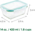 LocknLock Purely Better Glass Food Storage Container with Lid, Rectangle-14 oz, Clear