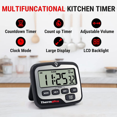 ThermoPro TM01 Kitchen Timers for Cooking with Count Up Countdown Timer, Digital Timer for Kids with Touch Backlit, Study Timers for Classroom Teacher Supplies