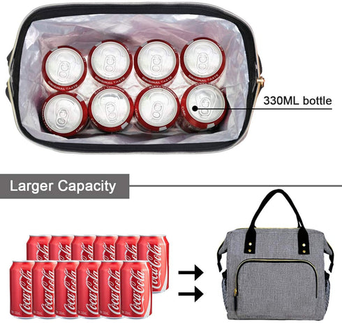Lunch Bags for Women Insulated, Lunch Cooler Bag for Work, Leak Proof Large Lunch Tote Bag, Lunch Bag with Adjustable Shoulder Strap for School/Office/Picnic/Fishing/Beach(Grey)