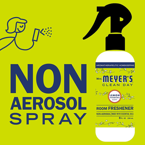 Mrs. Meyer's Room and Air Freshener Spray, Non-Aerosol Spray Bottle Infused with Essential Oils, Lemon Verbena Scent, 8 fl oz - Pack of 3