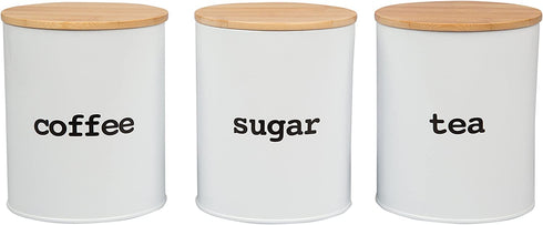 Kitchen Canister Set with Air Tight Bamboo Lids- 3 Food Storage Containers for Coffee, Tea and Sugar