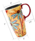 CEDAR HOME Coffee Ceramic Mug Porcelain Latte Tea Cup With Lid 17oz. Orange Flower