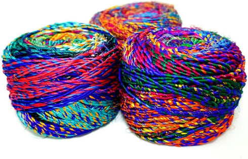Revolution Fibers Recycled Sari Silk Yarn, Multi-Color Pure Silk Yarn, Made from Handspun Used Sari Fabric Ribbon Scraps, Rainbow Yarn for Knitting, Weaving & Crocheting 100 Grams per Ball (1-Pack)