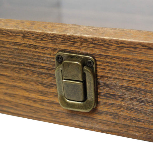 MOOCA Wood Glass Top Jewelry Display Case Accessories Storage, Wooden Jewelry Tray for Collectibles, Home Organization Box with Metal Clasp and Tempered Glass Top Lid, Brown