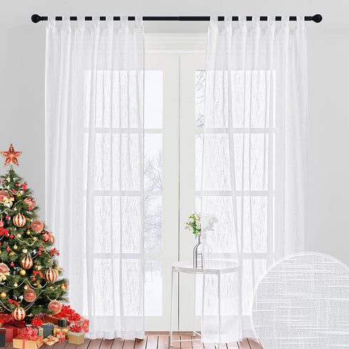 RYB HOME White Sheer Curtains for Living Room Privacy Semi Sheer Linen Curtains Light Glare Filtering for Bedroom Dining Office Window, 52 inches Wide x 84 inches Long, 2 Panels, White