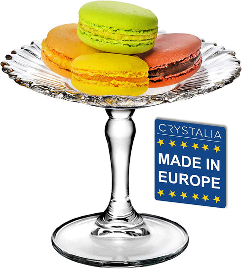 Crystalia Glass Small Patisserie Service Platter, Small Footed Round Cake Cupcake Stand for Cookies, Single Cupcakes, Pastries, Macarons, Biscuits, Glass Cake Pedestals Server Plate 5 inches