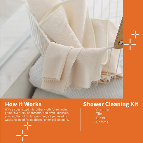 E-Cloth Shower Cleaning Kit, Reusable Microfiber Cleaning Cloth, Ideal Shower Cleaner for Glass, Tile, Ceramic, Bathroom and Bathtub, 100 Wash Guarantee, Ivory, 2 Cloth Set