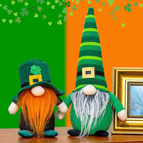 unanscre St Patricks Day Gnomes Plush Elf Decorations - 2PCS Different Hats Handmade Green Irish Gnome Scandinavian Tomte Leprechaun for St Patricks Day Home Decor, St.Patrick's Day Table Ornament