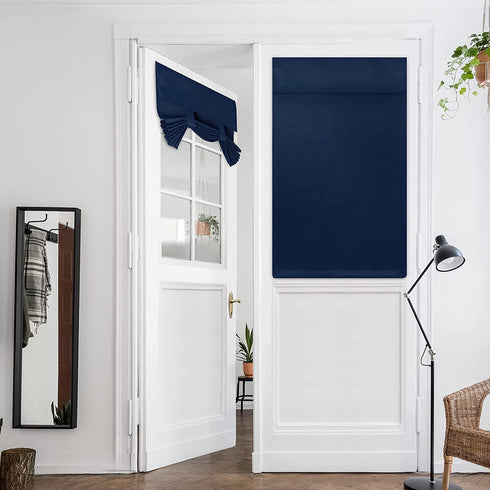 HOMEIDEAS Navy French Door Curtains Blue Privacy Blackout Door Curtains, 26 X 40 Inch Room Darkening Curtains for Glass Door, Thermal Insulated Tie Up Shades Window Curtains for Bedroom, 1 Panel
