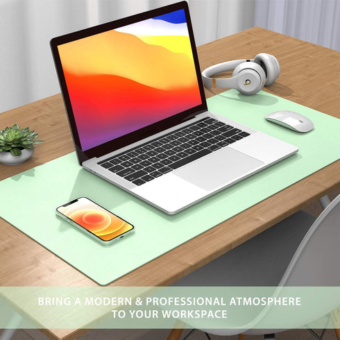 AFRITEE Desk Pad Protector Mat - Dual Side PU Leather Desk Mat Large Mouse Pad Waterproof Desk Organizers Office Home Table Decor Gaming Writing Mat Smooth (Light Green/Greenish Blue, 35.4" x 17")